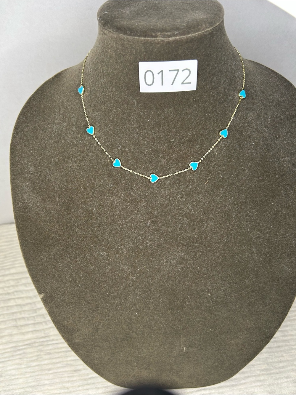 Gold Chain Necklace with Turquoise Heart Accents 172